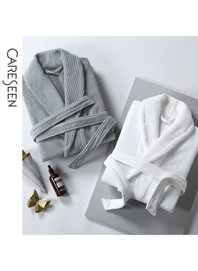 Canasin Kang'erxin Five-star Hotel Pure Cotton Bathrobe, All-cotton Absorbent Couple Adult Bathrobe Sleepwear Long Style, Elegant Gray, L - Image 1