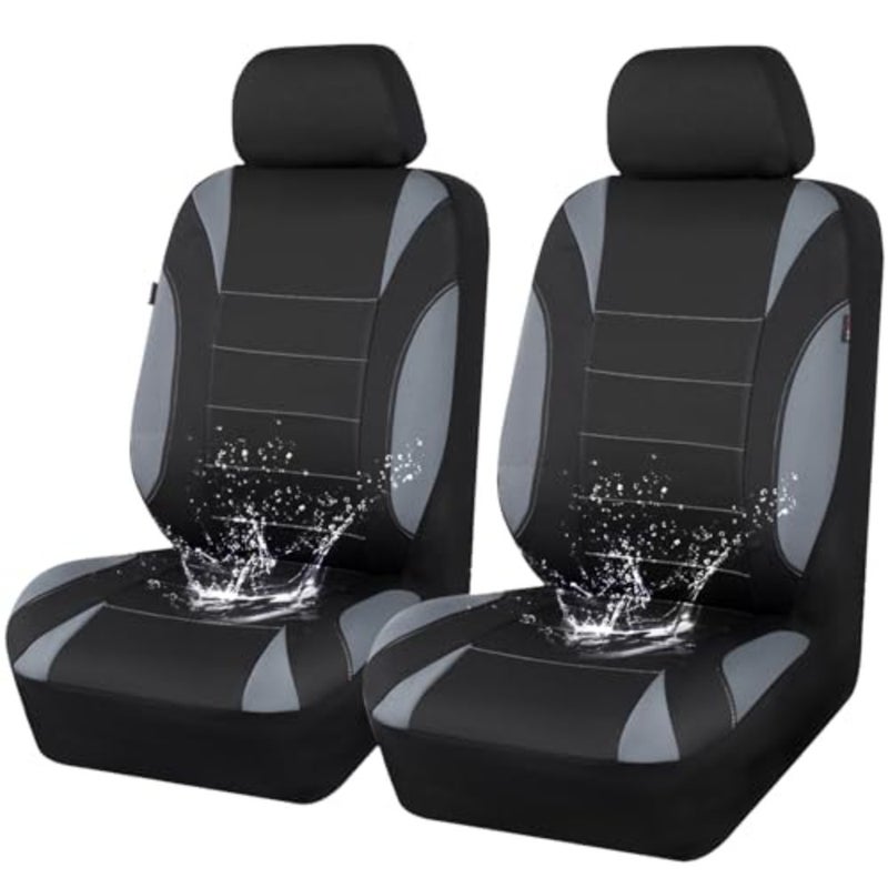 Waterproof Car Seat Covers Front Seats Only with 5mm Composite EVA, Neoprene Car Seat Cover with Separate Headrest Cover, Quick Setup Universal Fit for Car SUV Trucks, Airbag Compatible Gray - Image 1