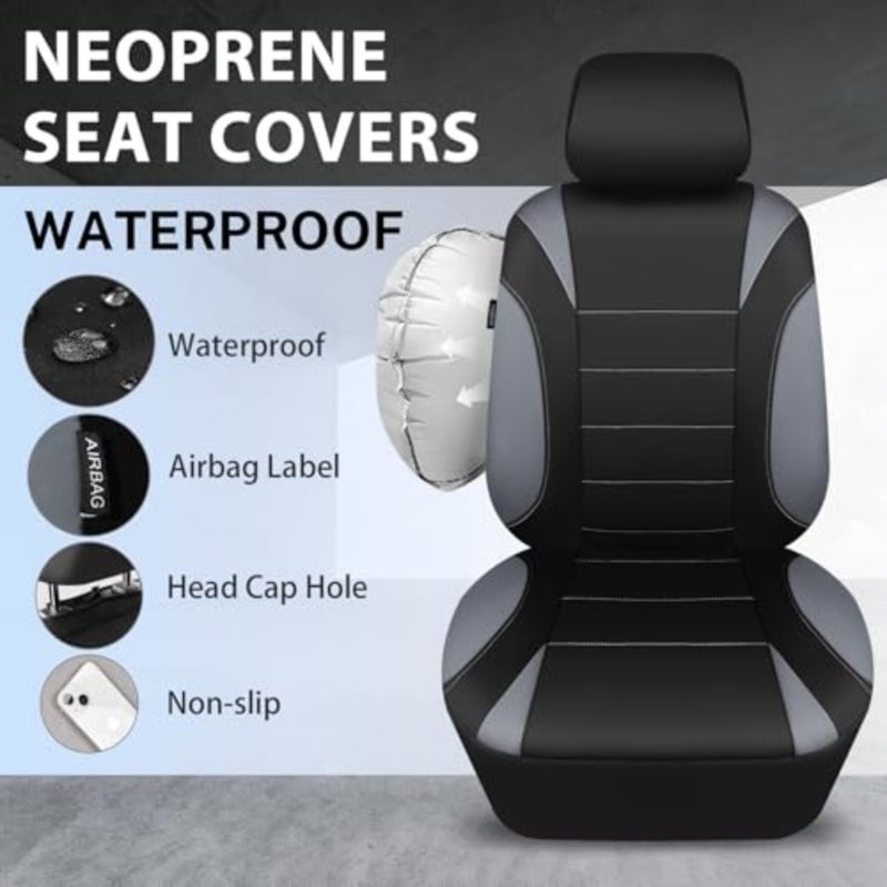 Waterproof Car Seat Covers Front Seats Only with 5mm Composite EVA, Neoprene Car Seat Cover with Separate Headrest Cover, Quick Setup Universal Fit for Car SUV Trucks, Airbag Compatible Gray - Image 3