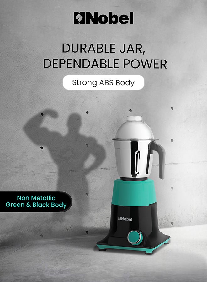 Nobel 3 In 1 Mixer Grinder with Wet Grinding Jar, Dry Grinding Jar, Chutney Jar, 3 Speed Control with Pulse Function, Powerful Motor, Stainless Steel Jars & Blades, Made In India - 550 W NB301SS Black/Green - Image 5