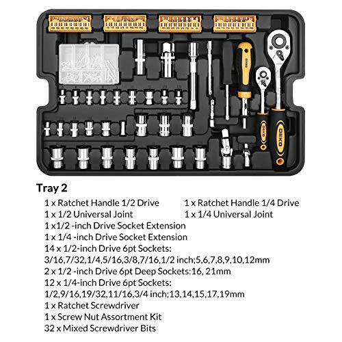 DEKOPRO 258 Piece Tool Kit with Rolling Tool Box Socket Wrench Hand Tool Set Mechanic Case Trolley Portable - Image 5