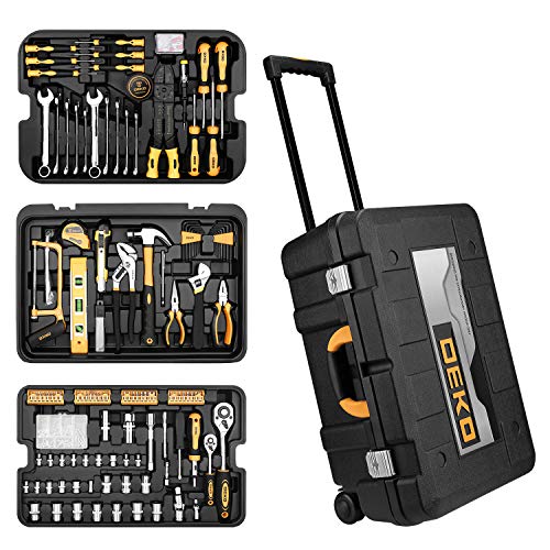 DEKOPRO 258 Piece Tool Kit with Rolling Tool Box Socket Wrench Hand Tool Set Mechanic Case Trolley Portable - Image 1