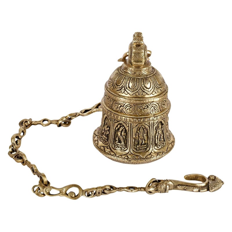 Kartique Kartique Brass Dashavatar Wall Hanging Bell Gold Color Height 8.5 Inch  - Image 1