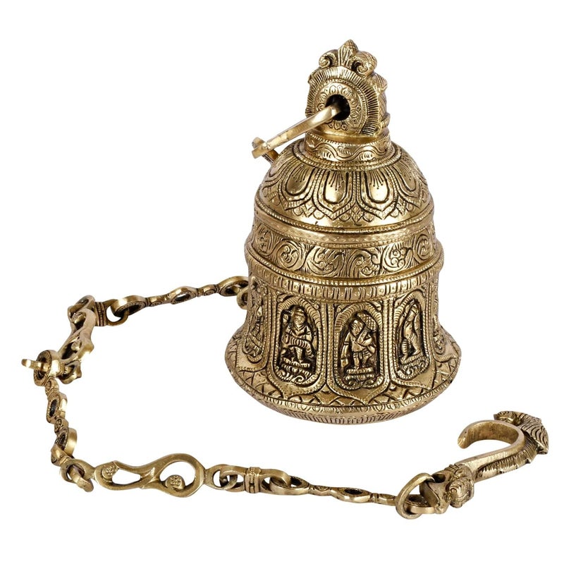 Kartique Kartique Brass Dashavatar Wall Hanging Bell Gold Color Height 8.5 Inch  - Image 4