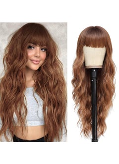 NAYOO NAYOO Brown Wigs with Bangs for Women Long Curly Wavy Hair Wigs Heat Resistant Synthetic Fiber Wigs for Daily Party Use 26 Inches Light Brown 