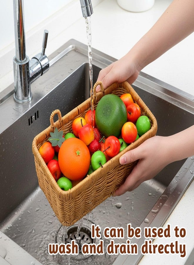 AOZUO 2 Pcs Wall Hanging Baskets for Storage, Woven Hanging Basket with 4 Hooks Boho Style Hangings Storage Basket Plastic Woven Baskets for Home Decor Bathroom Kitchen Decor - Image 4