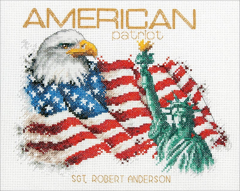 Dimensions 'American Patriot' Counted Cross Stitch Patriotic Personalized Gift for Veterans and Military Kit, 14 Count White Aida Cloth, 10'' x 8'' - Image 2