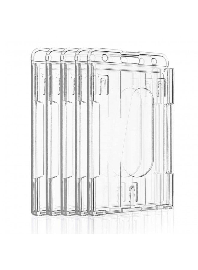 Pawfly Pawfly Vertical 2-Card Badge Holder with Thumb Slot Hard Transparent PC Case Protector for Office School IDs Credit Cards Drivers Licenses and Passes, 5 Pack  - Image 1