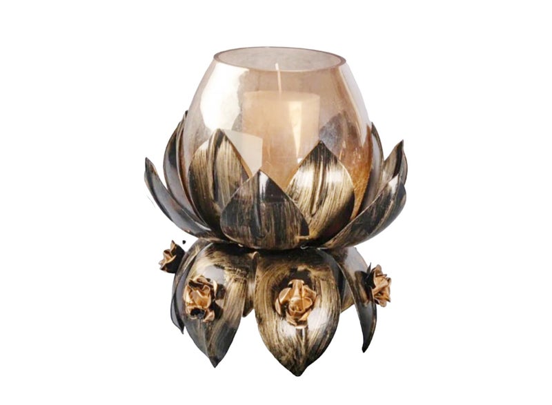 Itisha Treendzs Itisha Treendzs Metal Lotus Shape Tealight Votive Candle Holder for Wedding Home Dcor Celebration Color Black and Golden