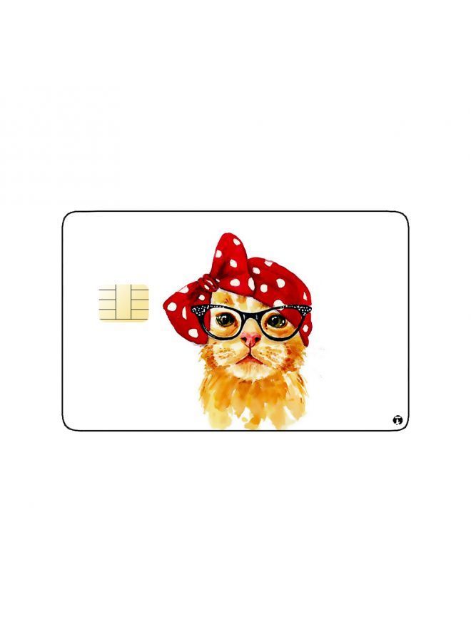 RKN PRINTED BANK CARD STICKER Cute Cat Drawing With Glasses And Bow - Image 2