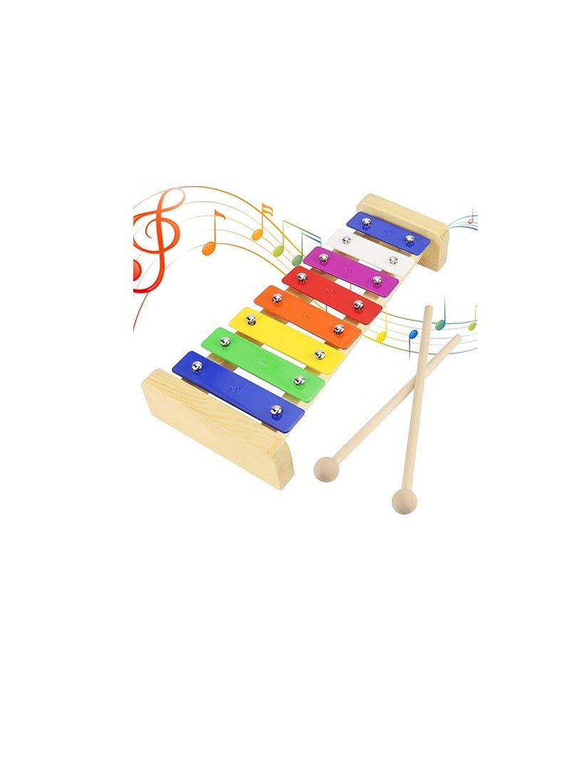 Banti Baby Xylophone Musical Instrument 1 Year Plus Wooden Musical Toys Glockenspiel with 2 Xylophone Wand 8 Keys Xylophones Professional Musical Toy for Adults Children Baby  - Image 1