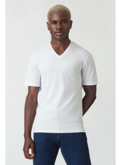 Bisse Men's Silk Finished Basic V-Neck T-Shirt WHITE TS22Y22012_D01