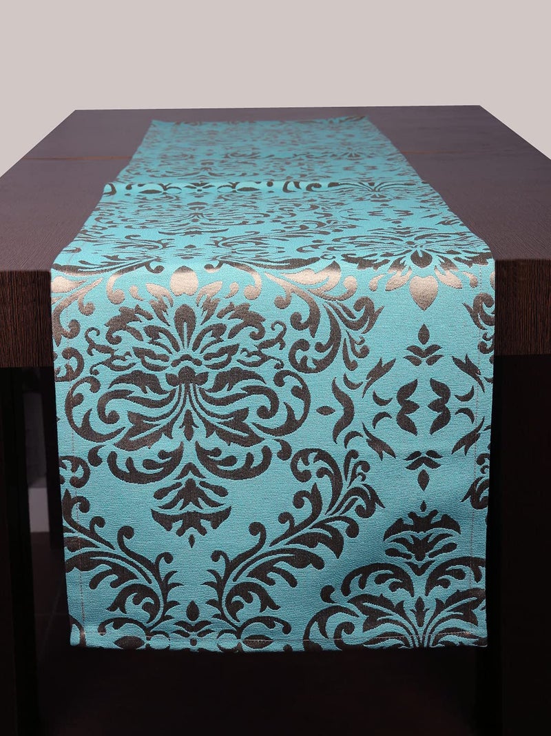 Home - The Best is for You Cotton Table Runner with Woven Damask Design (Turquoise, 13X60 Inch) - Pack of 1 - Image 1