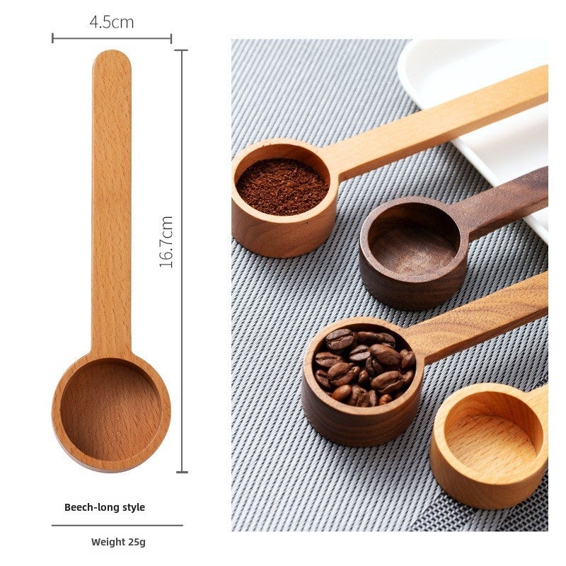 Wooden Coffee Spoon Black Walnut Long Short Handle Coffee Bean Spoon Measuring Spoon Powder Seasoning Measuring Wood Spoon Tea Spoon Beech-Long (PP bag) 