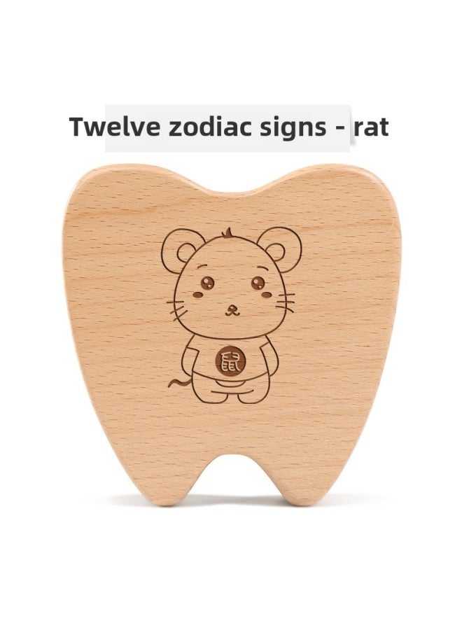 Wooden Teeth Commemorative Box Boys And Girls Fetal Hair Children's Collection Box Baby's Teeth Replacement Storage Box-Color:Y Handsome Dog Teeth-Mouse  - Image 1