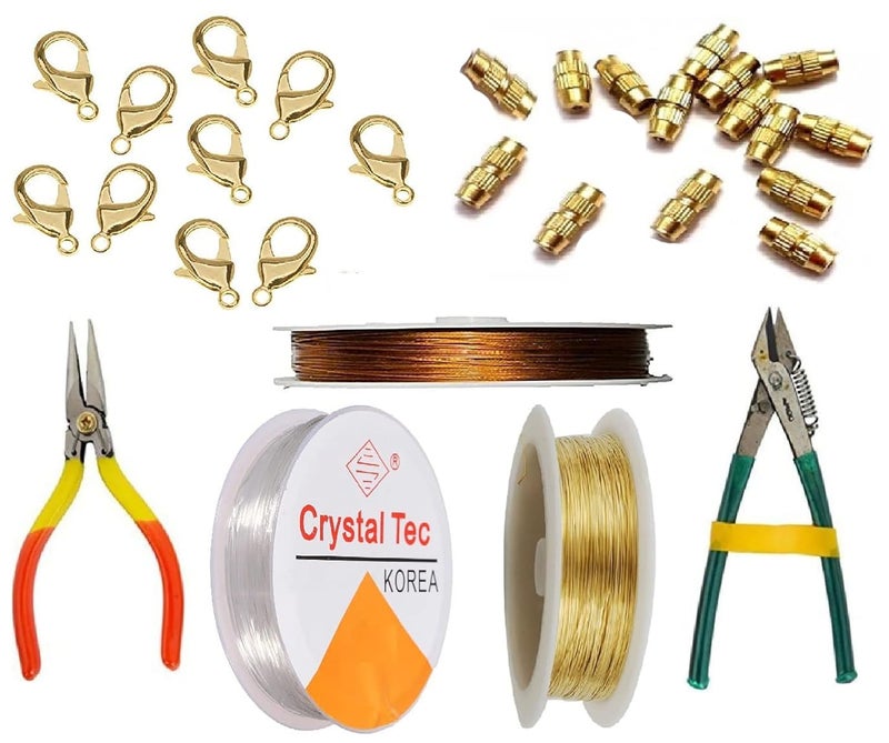 BestUBuy Gear Wire Tiger Tail Copper Wire Elastic Wire Clear End Clasps Barrel Lobster with ToolsCutting Bending for Jewellery Making