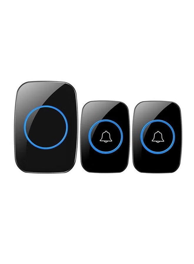 Sthxyfaith Waterproof Wireless Doorbell with UK Plug, 1 Receivers and 2 Transmitter with LED Display, 5 Levels of Volume, 60 Melodies, Cordless Doorbell for Home, Office, Apartment, Hotel, Warehouse and Anti-Theft,Black - Image 1