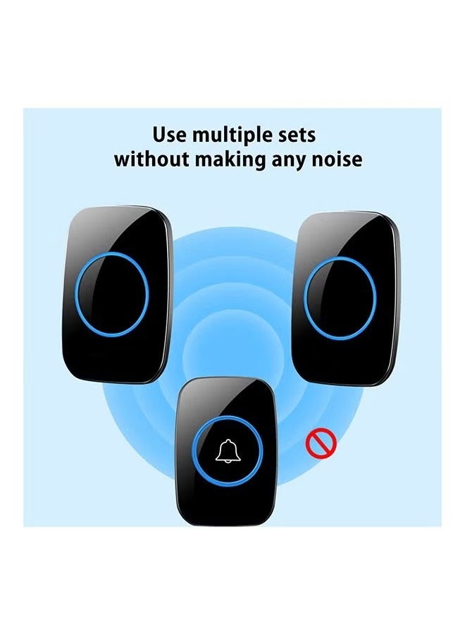 Sthxyfaith Waterproof Wireless Doorbell with UK Plug, 1 Receivers and 2 Transmitter with LED Display, 5 Levels of Volume, 60 Melodies, Cordless Doorbell for Home, Office, Apartment, Hotel, Warehouse and Anti-Theft,Black - Image 2