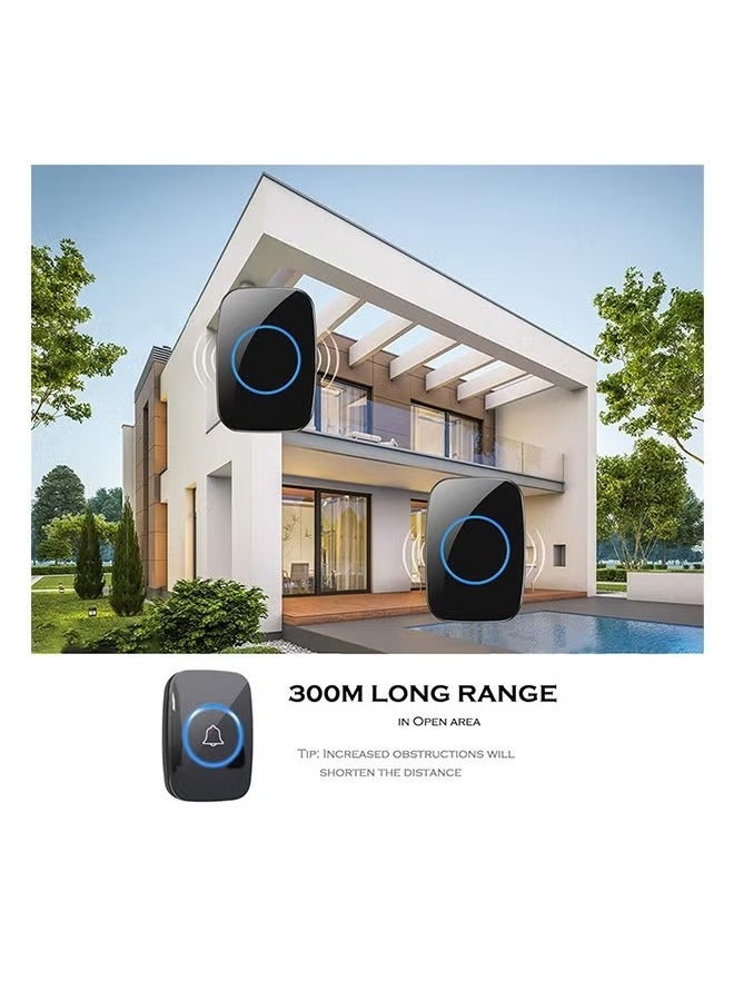 Sthxyfaith Waterproof Wireless Doorbell with UK Plug, 1 Receivers and 2 Transmitter with LED Display, 5 Levels of Volume, 60 Melodies, Cordless Doorbell for Home, Office, Apartment, Hotel, Warehouse and Anti-Theft,Black - Image 4