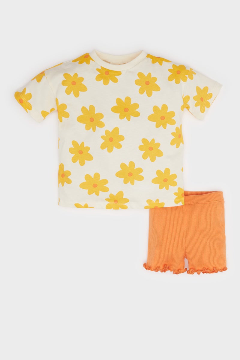 DeFacto Baby Girl 2 piece Regular Fit Crew Neck Flower Set - Image 1
