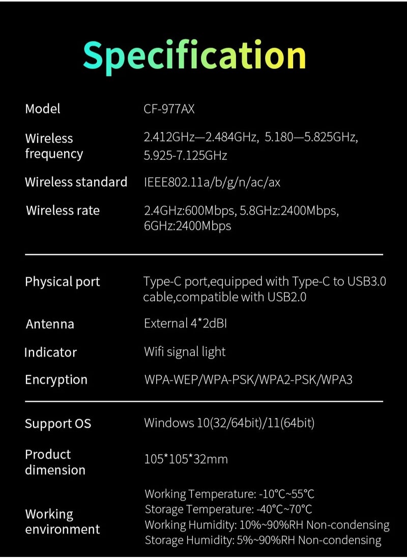 comfast - 5400Mbps USB 3.0 Wifi 6 Adapter 2.4G/5G/6G Game Wi fi Receiver Dongle 4 Antena Para PC WPA3 Win10/11 Network Card Adaptador Wifi - Image 1
