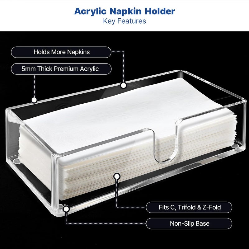 LEVIMETREE Acrylic Paper Towel Holder  5mm Clear Paper Towel Tray for Bathroom Kitchen Countertop  Trifold Multifold CFold Napkin Dispenser Guest Hand Towel Holder 985W x 475D x 275H - Image 2