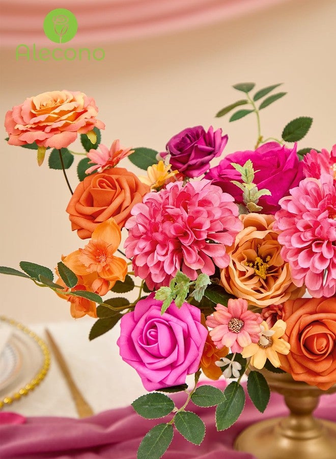 Alecono Artificial Flowers, Orange and Hot Pink Silk Fake Flowers for DIY Wedding Bouquets, Cake Flowers for Table Centerpieces Party Home Decorations - Image 5