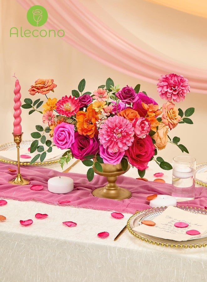 Alecono Artificial Flowers, Orange and Hot Pink Silk Fake Flowers for DIY Wedding Bouquets, Cake Flowers for Table Centerpieces Party Home Decorations - Image 3