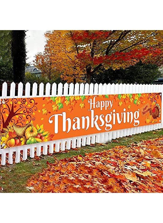 KATCHON Happy Thanksgiving Banner Thanksgiving Decorations Thanksgiving Yard Banner 120X20 Inch | Maple Leaf Turkey Fall Banner | Thanksgiving Banner Outdoor Thanksgiving Party Decorations For Home  - Image 1