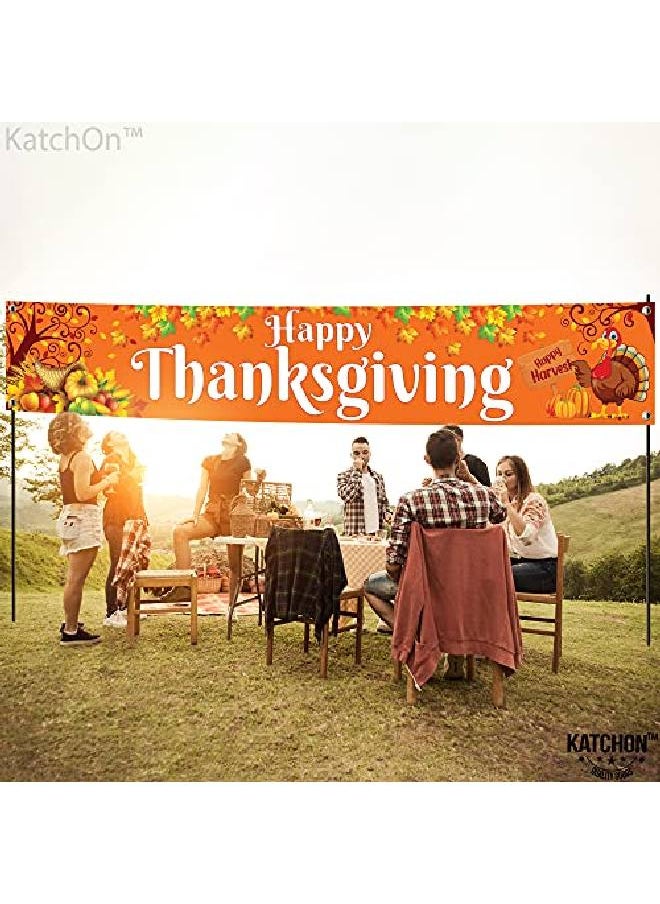 KATCHON Happy Thanksgiving Banner Thanksgiving Decorations Thanksgiving Yard Banner 120X20 Inch | Maple Leaf Turkey Fall Banner | Thanksgiving Banner Outdoor Thanksgiving Party Decorations For Home  - Image 3