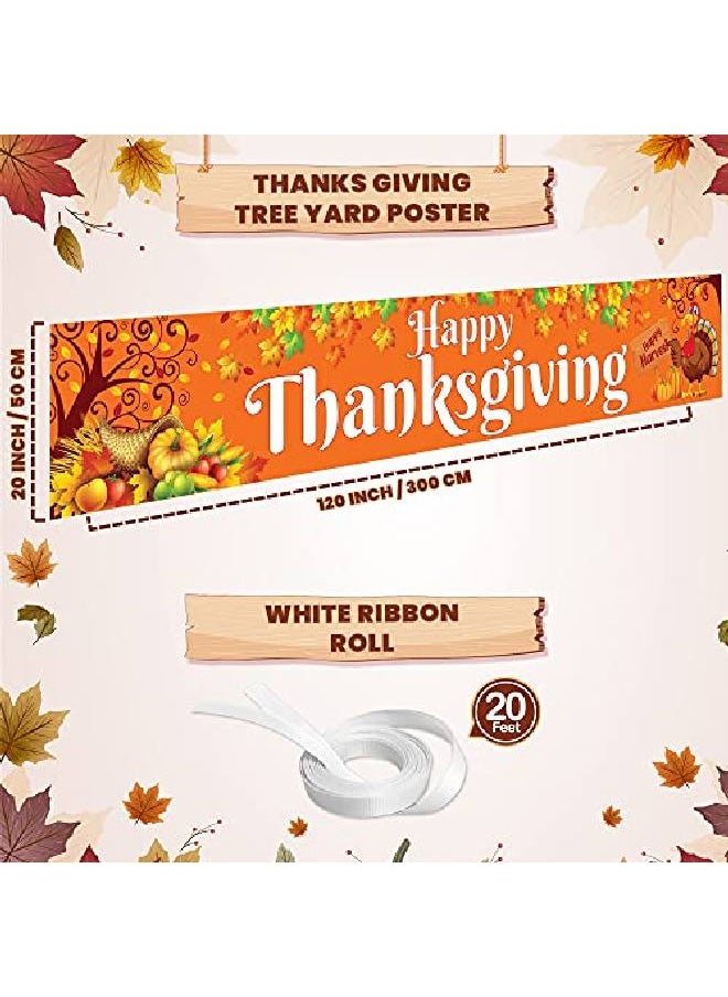 KATCHON Happy Thanksgiving Banner Thanksgiving Decorations Thanksgiving Yard Banner 120X20 Inch | Maple Leaf Turkey Fall Banner | Thanksgiving Banner Outdoor Thanksgiving Party Decorations For Home  - Image 4