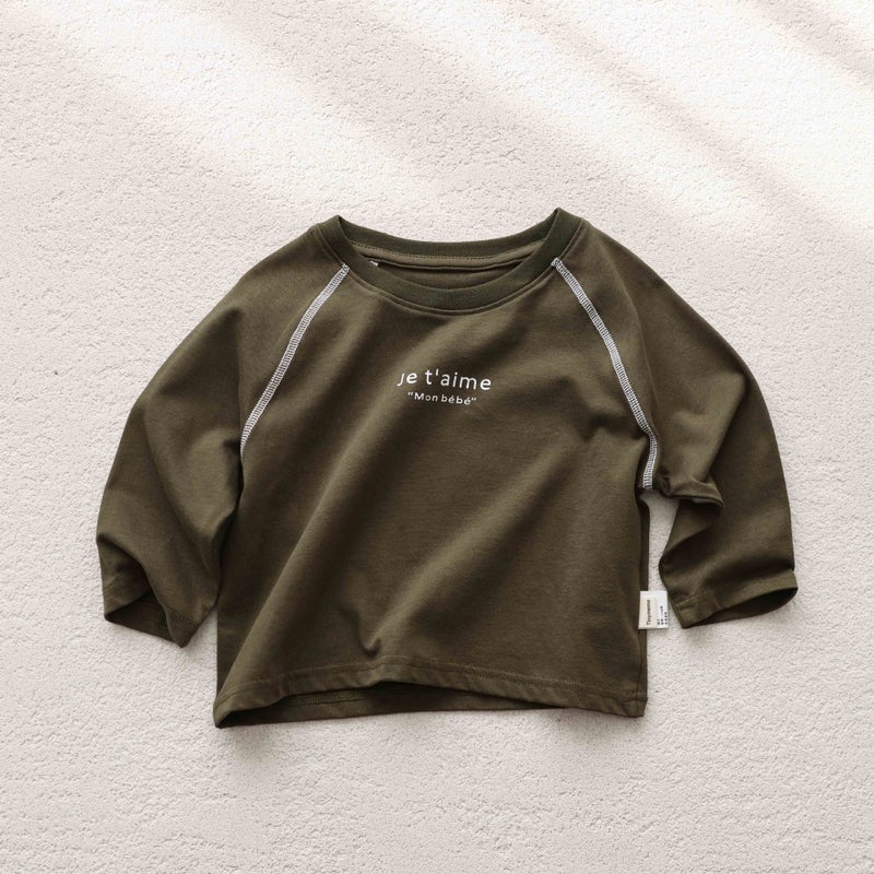 Boys' New Long-Sleeved Simple Letter T-Shirt Baby Girl'S Korean-Style All-Match Base Outer Wear Casual Top - Image 1