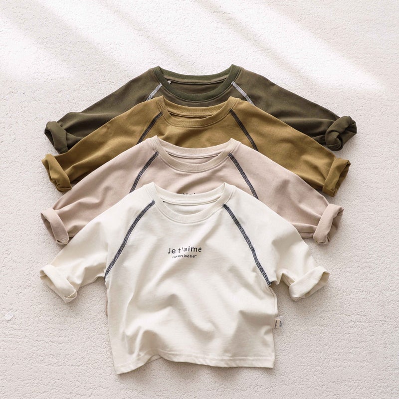 Boys' New Long-Sleeved Simple Letter T-Shirt Baby Girl'S Korean-Style All-Match Base Outer Wear Casual Top - Image 2