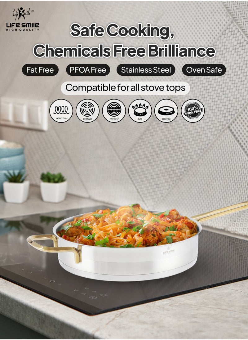 32cm (5.5 Liter) LIFE SMILE Frying pan with Lid Big Size - 18/10 Pure Stainless Steel - Induction Base Double Handle Fry Pan - Non-Toxic, 100% PFOA, PTFE & PFOS Free - Oven Safe Saute Pan - pzsku/ZB3F2348CE33C0363B74FZ/45/_/1733901781/310bf91d-302f-40fc-ae17-44b655f4c074