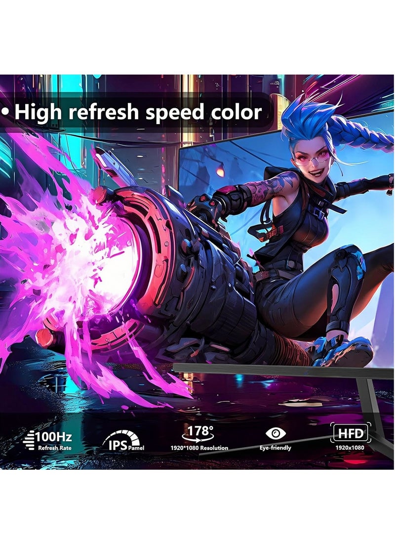 FlashHawk 24 inch IPS Computer Monitor 100Hz | RGB LED Backlighting | 1920*1080 1ms Response Time | 99% sRGB | HDMI/VGA | 75x75mm VESA Mount | 300 nits Brightness - Image 3