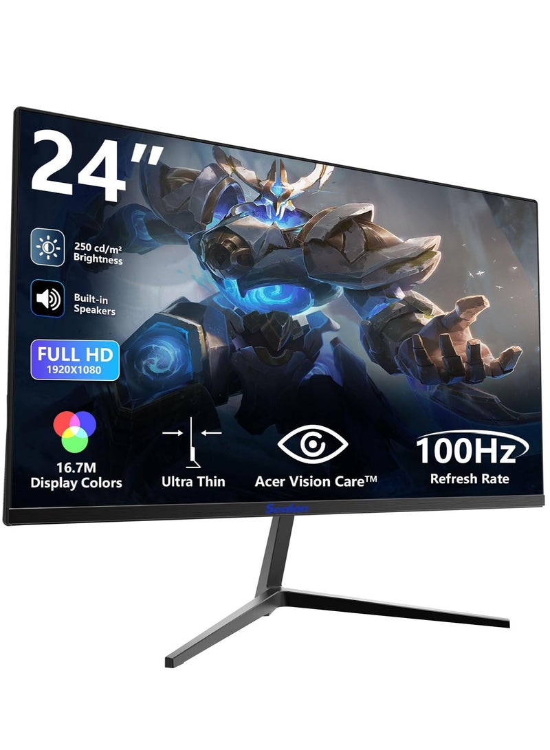 FlashHawk 24 inch IPS Computer Monitor 100Hz | RGB LED Backlighting | 1920*1080 1ms Response Time | 99% sRGB | HDMI/VGA | 75x75mm VESA Mount | 300 nits Brightness - Image 1