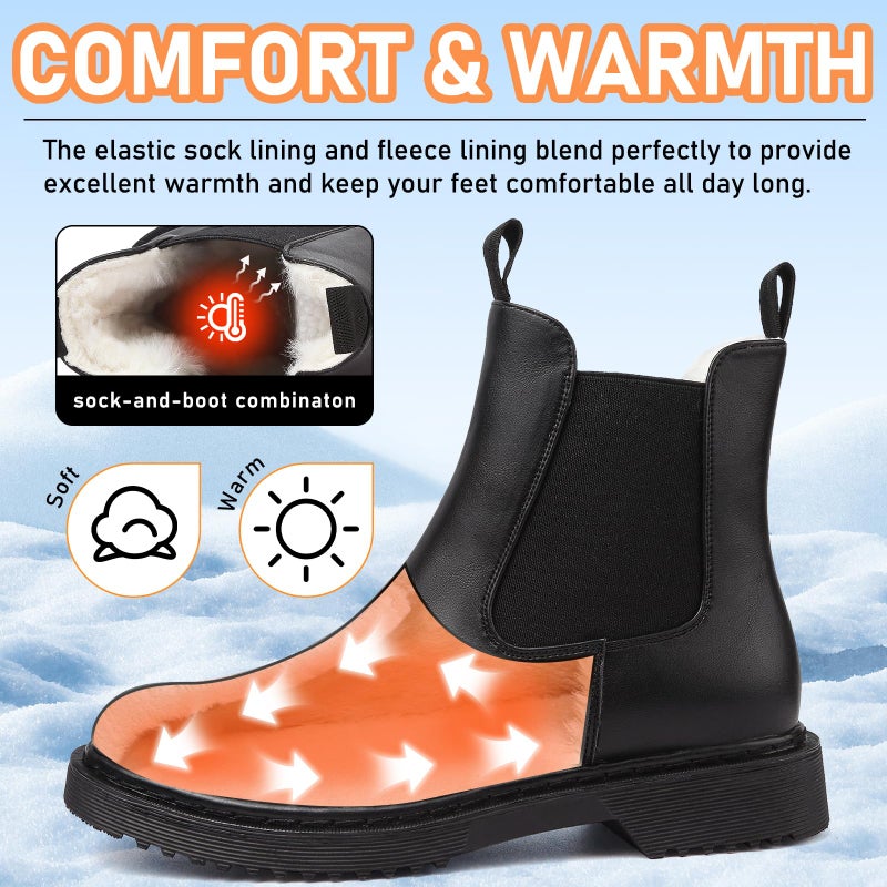 ziitop Womens Chelsea Boots Warm Fur Lined Winter Boot Women Lug Sole Combat Mid Calf Slip On Chunky Ankle Booties - Image 4