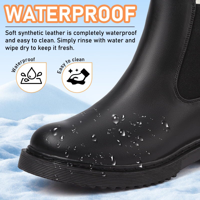 ziitop Womens Chelsea Boots Warm Fur Lined Winter Boot Women Lug Sole Combat Mid Calf Slip On Chunky Ankle Booties - Image 3