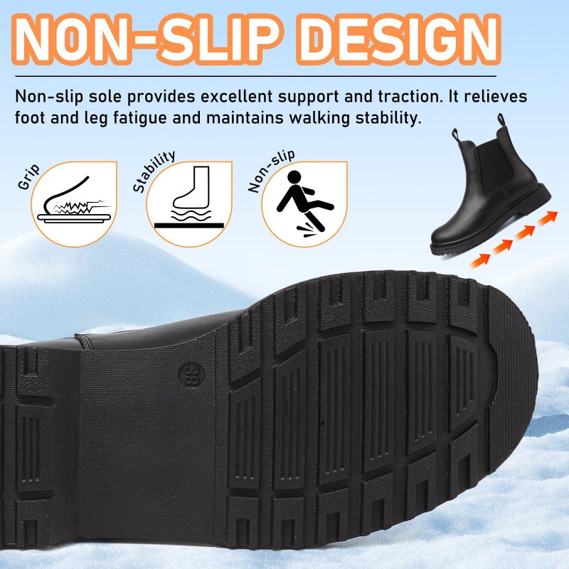 ziitop Womens Chelsea Boots Warm Fur Lined Winter Boot Women Lug Sole Combat Mid Calf Slip On Chunky Ankle Booties - Image 5