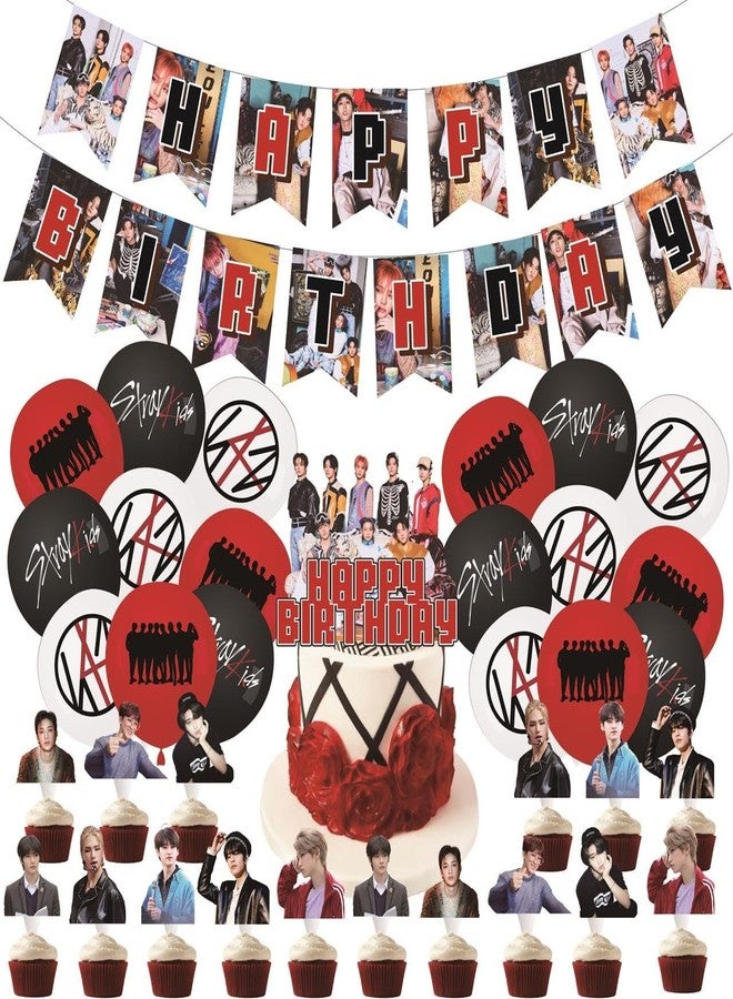 eTel Like Stray Kids Merch 5 Star Party Decorations Include Happy Birthday Banners, Cake Toppers, Cupcake Toppers, Balloons - Image 1