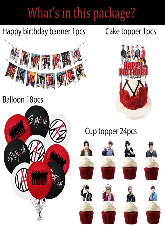 eTel Like Stray Kids Merch 5 Star Party Decorations Include Happy Birthday Banners, Cake Toppers, Cupcake Toppers, Balloons - Image 2