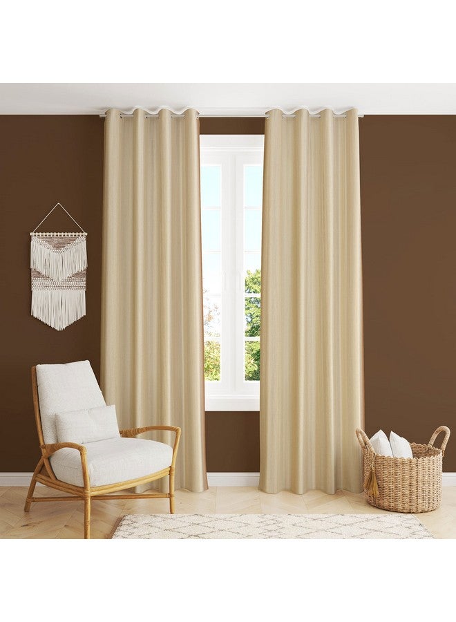The Decor Hub Faux Texture Plain Curtains for Door with Eyelets | Room Darkening Curtains for Living Room | Cream Curtains 6 Feet Set of 2 Panels - Image 2