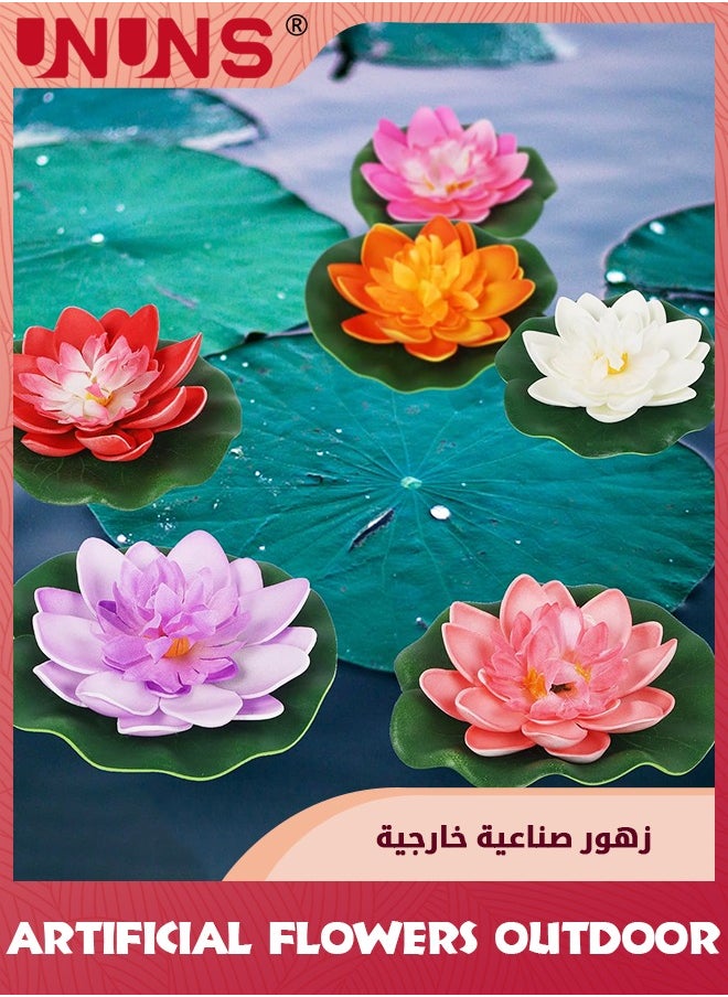 UNUNS 10Pcs Artificial Floating Foam Lotus Flower with Water Lily Pad,Lifelike Ornanment Perfect for Home Garden Pond Decor Gifts  - Image 5