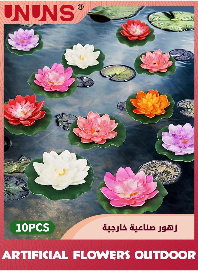 UNUNS 10Pcs Artificial Floating Foam Lotus Flower with Water Lily Pad,Lifelike Ornanment Perfect for Home Garden Pond Decor Gifts  - Image 1