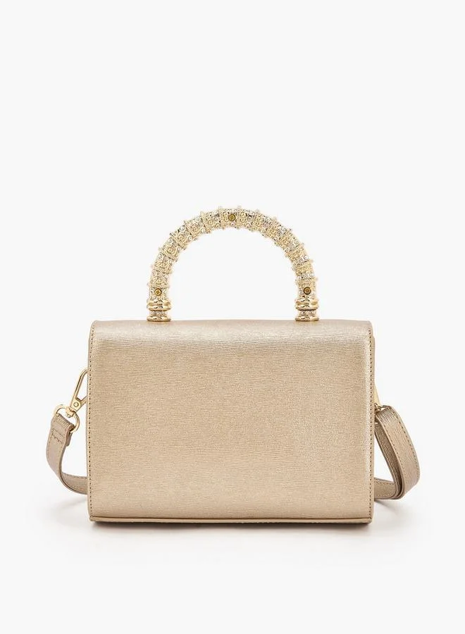 Flora Bella By Shoexpress Floral Bella Logo Embellished Crossbody Bag with Detachable Strap Ramadan Collection