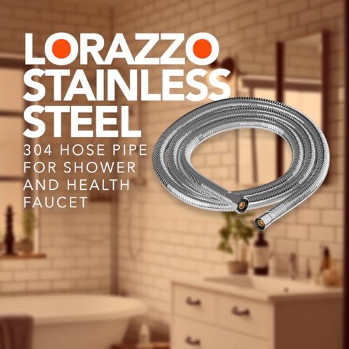 Lorazzo Stainless Steel 304 grade Hose Pipe- 40 inches (1 meter) long | Flexible | Compatible with hand shower & health faucet | Chrome color | With brass nuts and inserts (1-year warranty) - Image 2