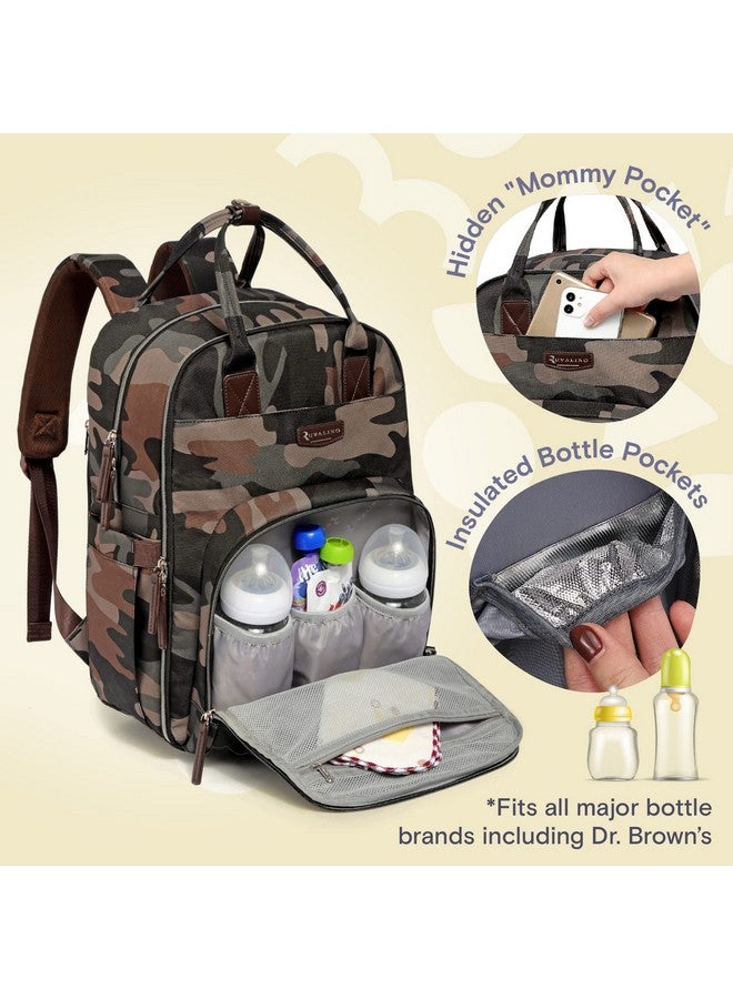 RUVALINO Diaper Bag Backpack - Multifunction Waterproof Travel Backpack, Maternity Baby Bag With Changing Pad & Stroller Ring & Pacifier Case, Green Camo  - Image 2