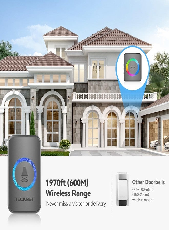 TECKNET Wireless Doorbells for Home, IP65 Waterproof 1,970Ft 120dB Door Bell Ringer Wireless for Classroom with 60 Chimes & 5 Volume Levels, RGB Flash - Image 4