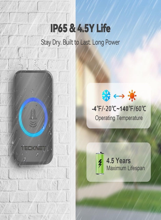 TECKNET Wireless Doorbells for Home, IP65 Waterproof 1,970Ft 120dB Door Bell Ringer Wireless for Classroom with 60 Chimes & 5 Volume Levels, RGB Flash - Image 3