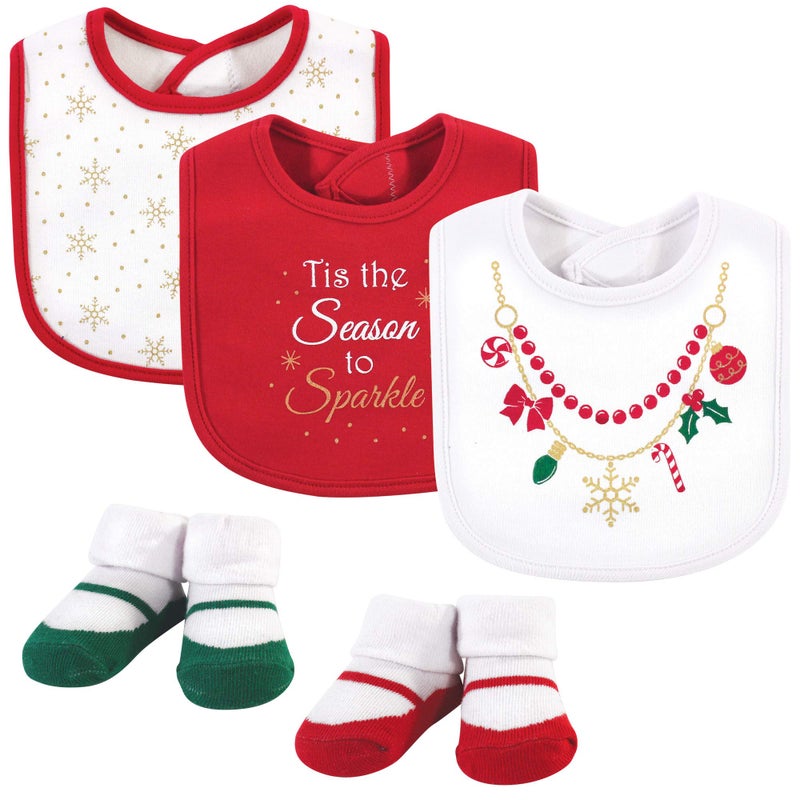Little Treasure Little Treasure Unisex Baby Cotton Bib and Sock Set Christmas Necklace One Size 